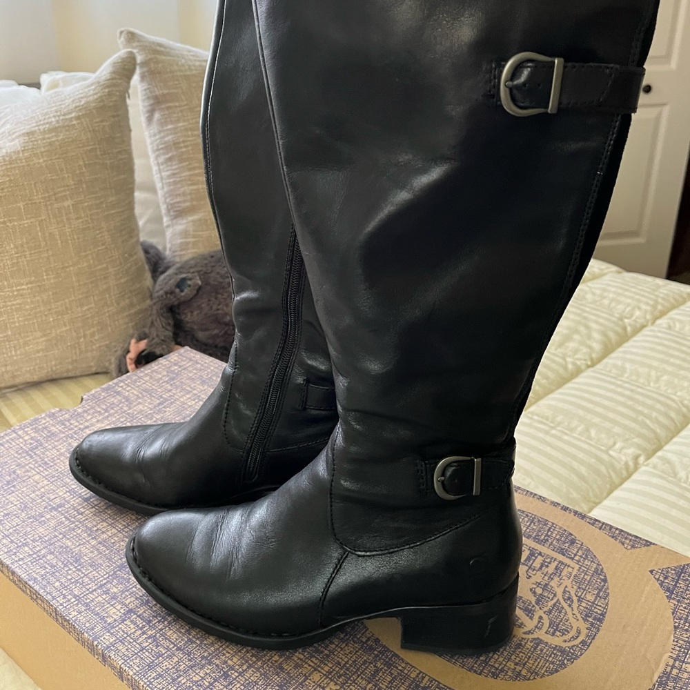 Black leather, wide shaft, equestrian style boots